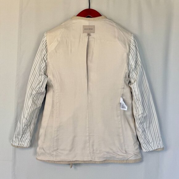 Banana Republic Norfolk Linen-Cotton Cream Herringbone Belted Long Blazer Jacket - Picture 10 of 17